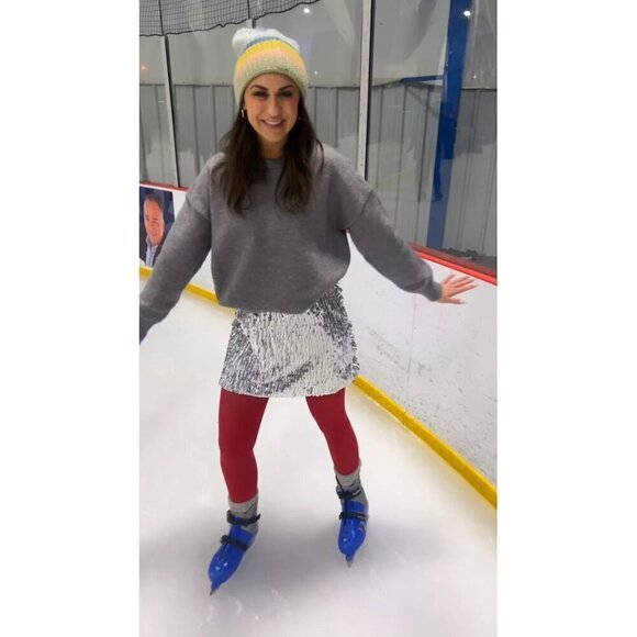 ANTHROPOLOGIE Mare Mare Long-Sleeve Knit Sequin Twofer Mini Dress in Grey NWT - Picture 4 of 16